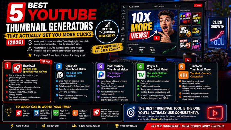 5 Best YouTube Thumbnail Generators That Actually Get You More Clicks (2026)