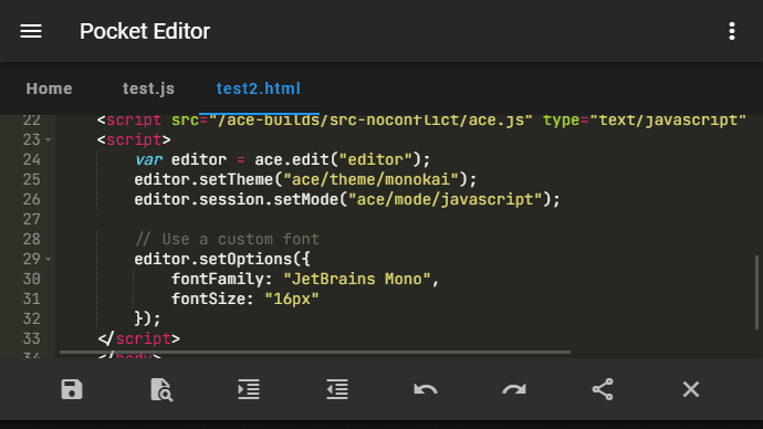 How to use a custom (monospaced) font in Ace Editor