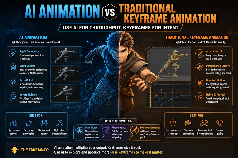 AI Animation vs Traditional Keyframe Animation: Use AI for Throughput, Keyframes for Intent