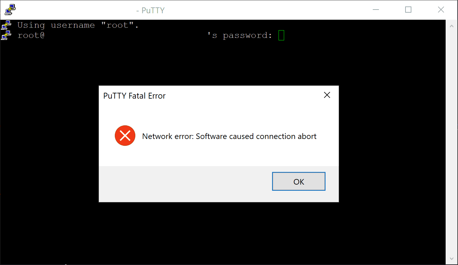 putty computer network error verursachte Verbindungsabbruch