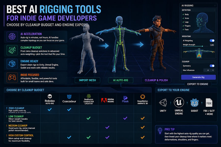 Best AI Rigging Tools for Indie Game Developers: Choose by Cleanup Budget and Engine Export