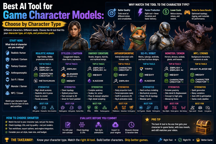 Best AI Tool for Game Character Models: Choose by Character Type