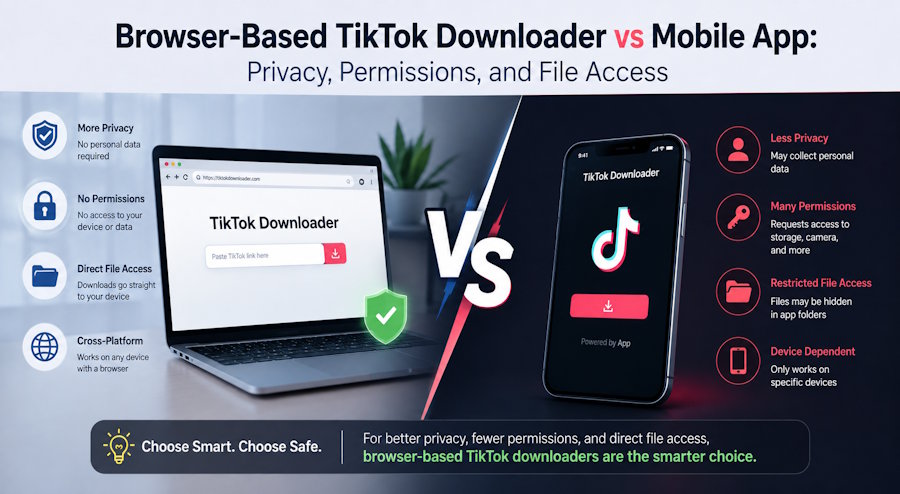 Browser-Based TikTok Downloader vs Mobile App: Privacy, Permissions, and File Access
