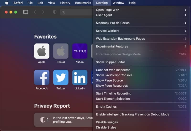 Cómo habilitar el menú de desarrollo para Safari en MacOS BigSur