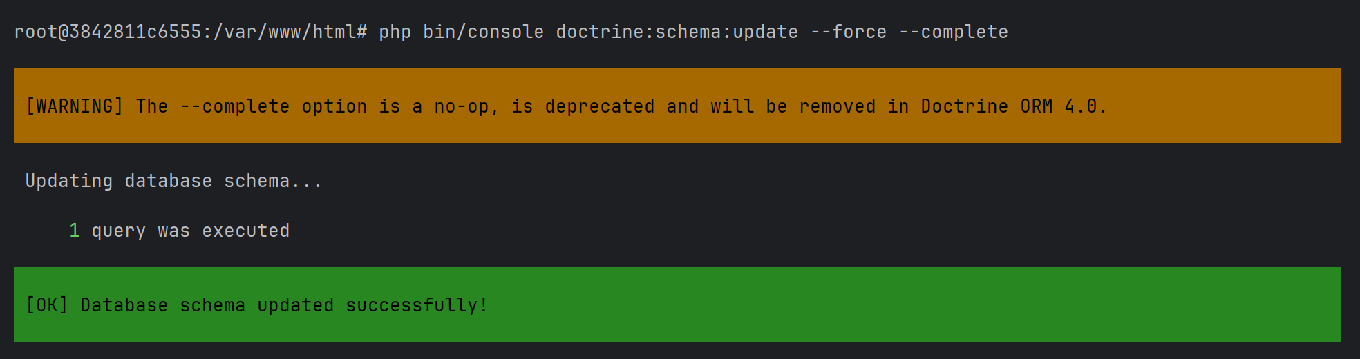 How to Fix the --complete Deprecation Warning in Doctrine ORM
