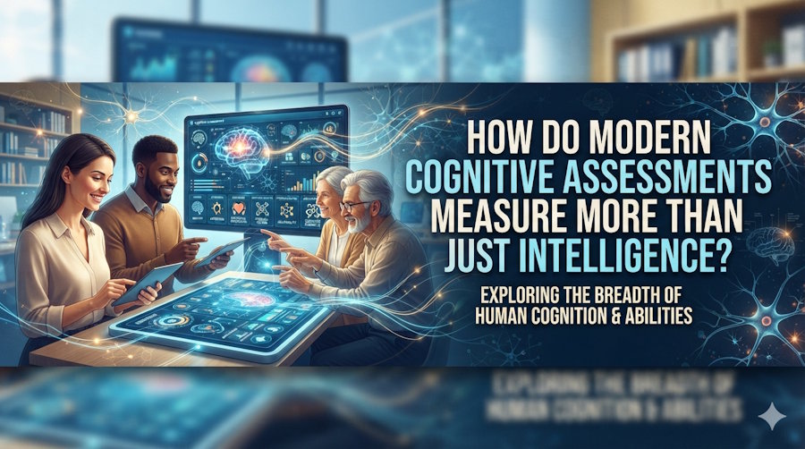 How do modern cognitive assessments measure more than just intelligence?