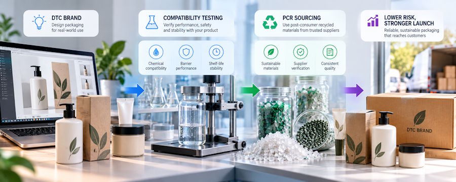 How DTC Brands Use Compatibility Testing and PCR Sourcing to De-Risk Packaging