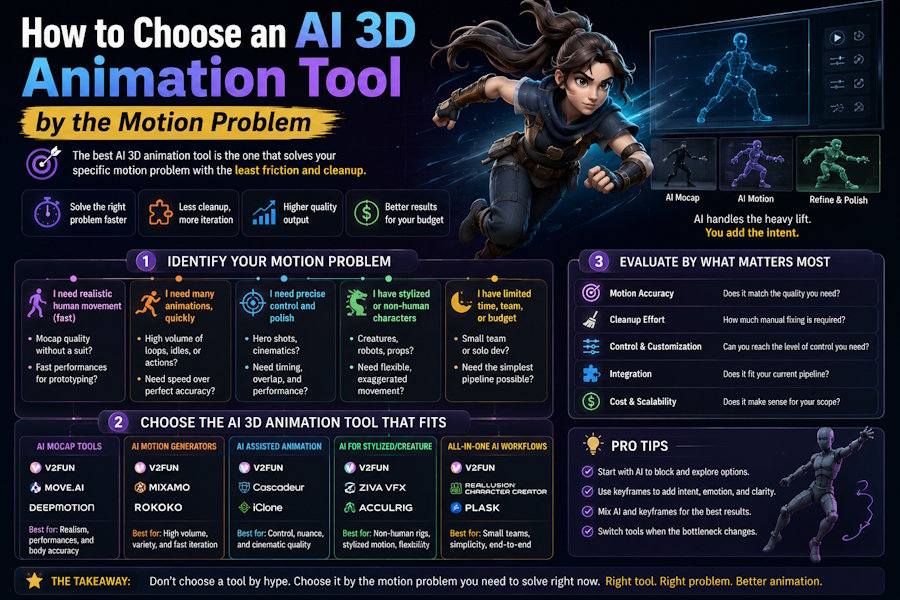 How to Choose an AI 3D Animation Tool by the Motion Problem