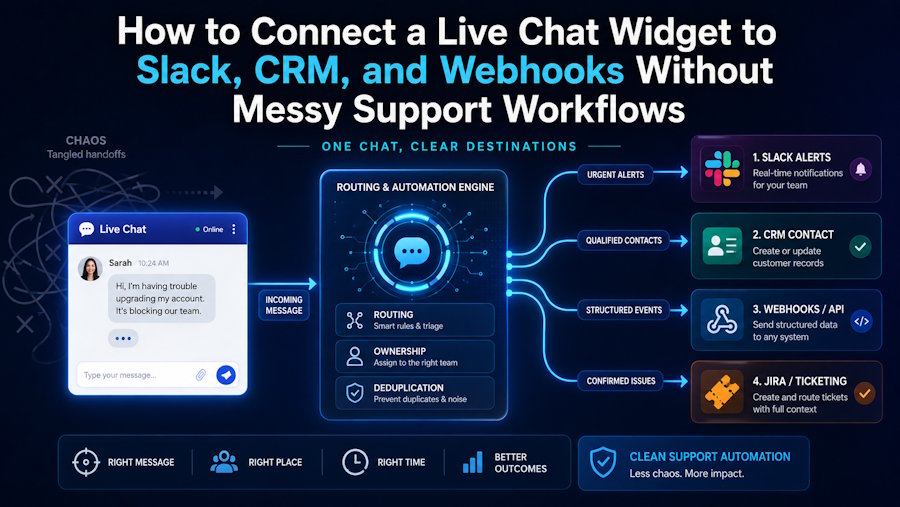 How to Connect a Live Chat Widget to Slack, CRM, and Webhooks Without Messy Support Workflows