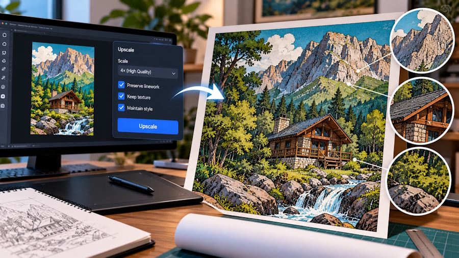 How to Upscale Digital Art for Print Without Losing Linework, Texture or Style