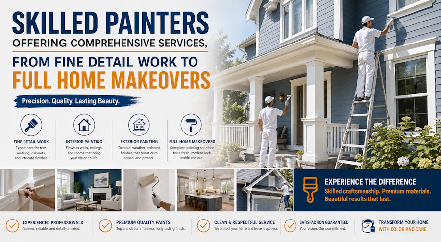 Skilled Painters Offering Comprehensive Services, From Fine Detail Work to Full Home Makeovers