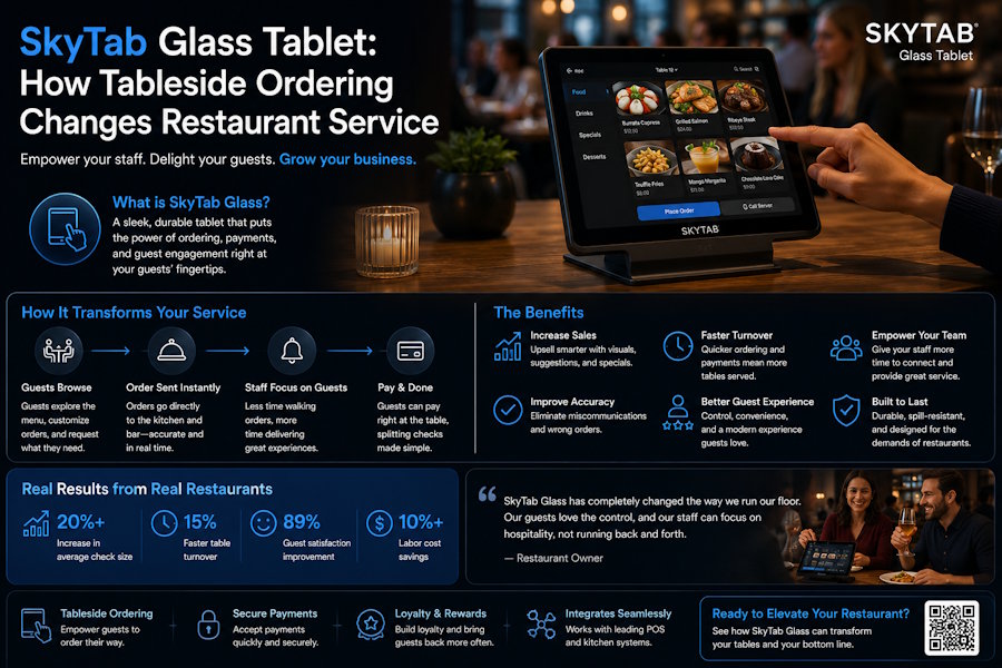 SkyTab Glass Tablet: How Tableside Ordering Changes Restaurant Service