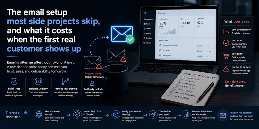 The email setup most side projects skip, and what it costs when the first real customer shows up