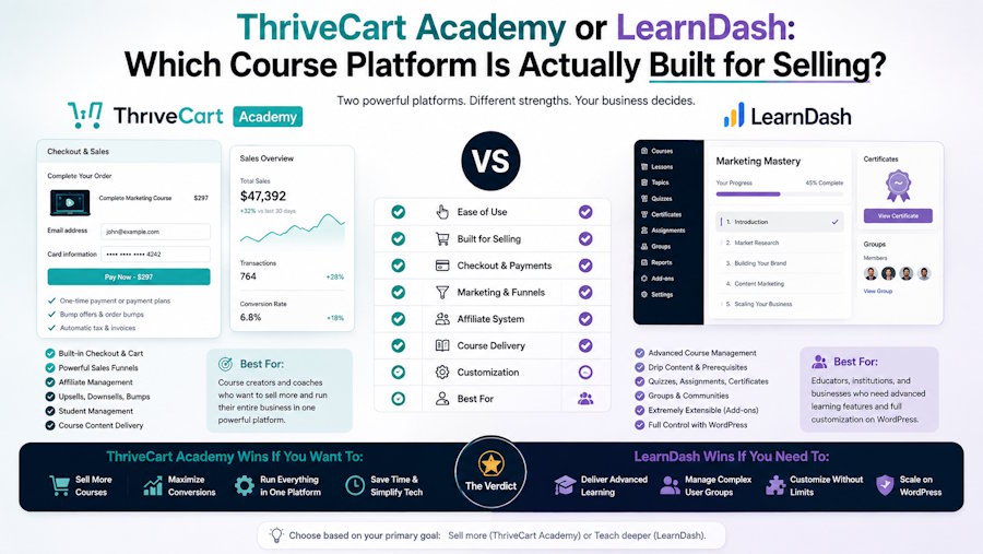 ThriveCart Academy or LearnDash: Which Course Platform Is Actually Built for Selling?