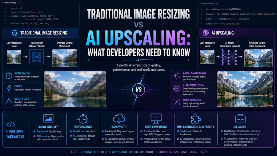 Traditional Image Resizing vs AI Upscaling: What Developers Need to Know