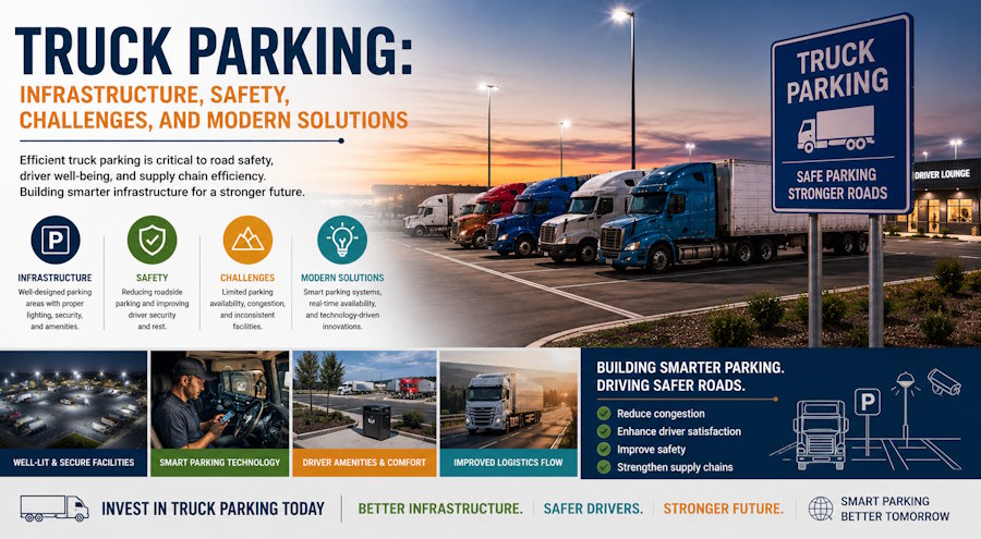 Truck Parking: Infrastructure, Safety, Challenges, and Modern Solutions
