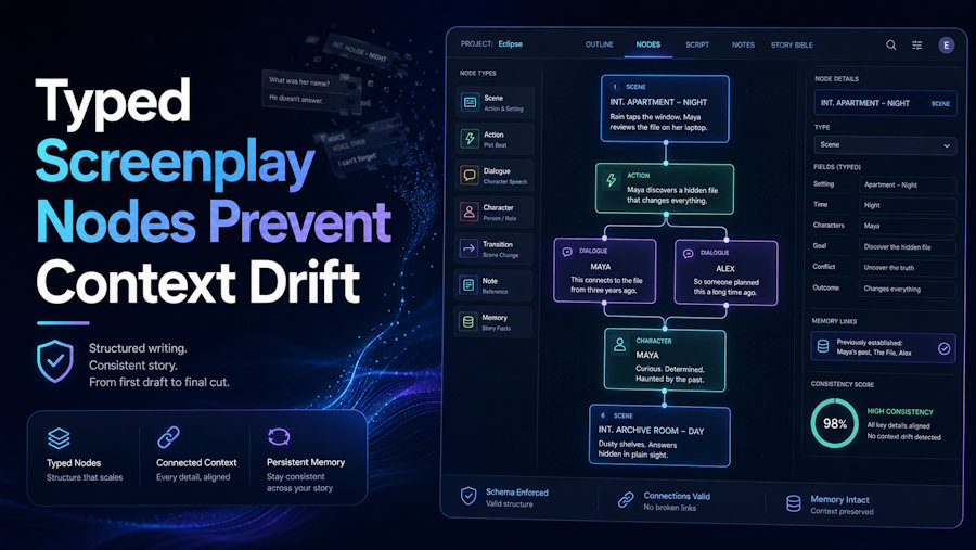 Typed Screenplay Nodes Prevent Context Drift