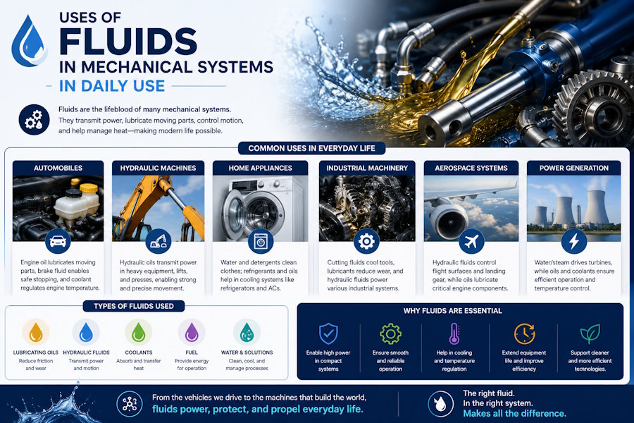 Uses of Fluids in Mechanical Systems in Daily Use