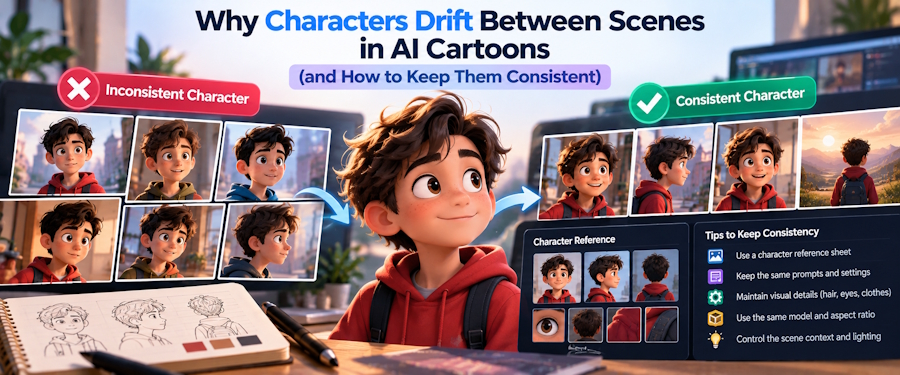 Why Characters Drift Between Scenes in AI Cartoons (and How to Keep Them Consistent)