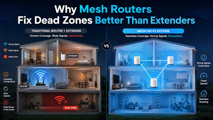 Why Mesh Routers Fix Dead Zones Better Than Extenders