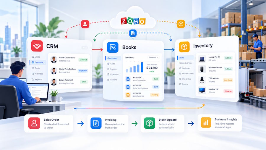 Zoho Implementation for Sales and Operations: Connecting CRM, Books, and Inventory in One Workflow