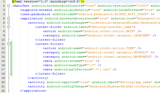Intent filter open with menu settings