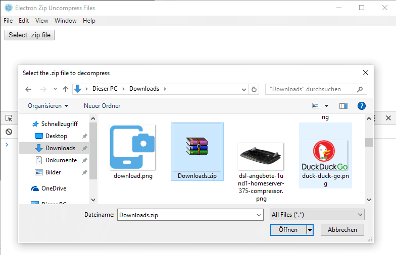 Select .zip file browser