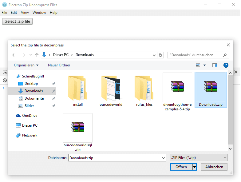 Select only .zip file browser