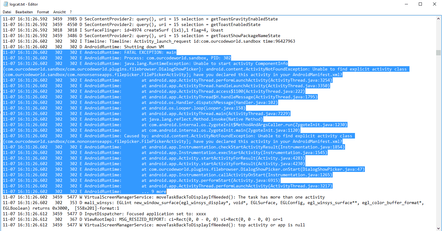 Adb logcat. Fatal exception: main. Uri 1120 java.