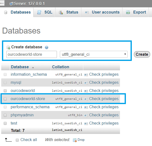 PHPMyAdmin Prestashop create empty database
