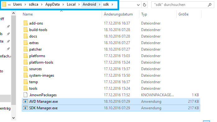 Android SDK Folder Content