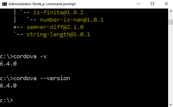 Cordova Version Console output