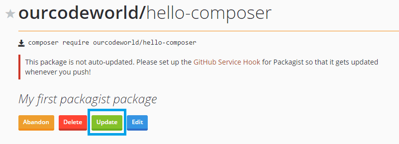 Update Button Package Packagist