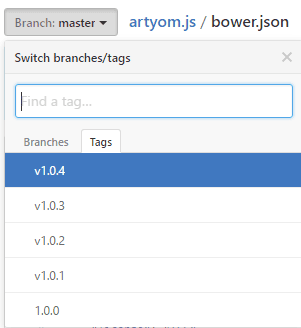 Branch and Tags dropdown menu