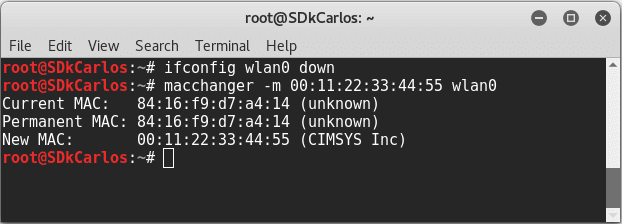 Change macaddress Kali Linux