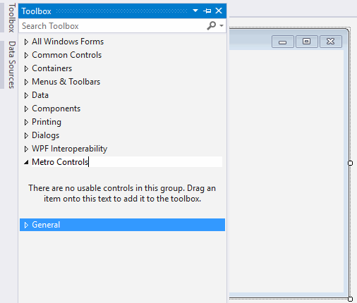 WinForms metro controls toolbox