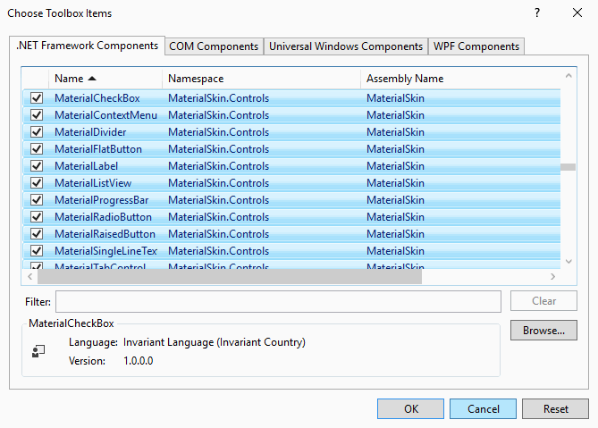 Material Controls List
