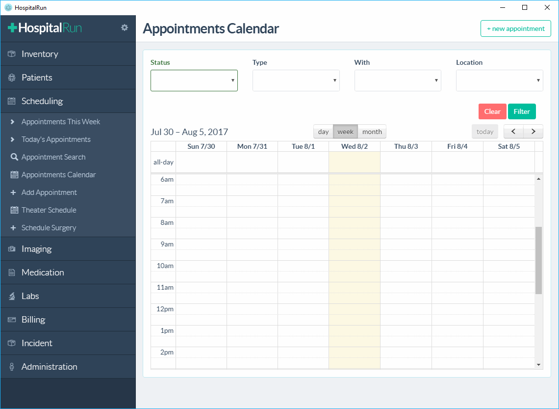 HospitalRun Scheduler Appointments manager