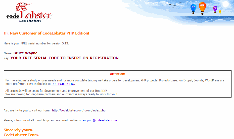 Registration Email Message