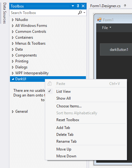 Choose Items custom Toolbox Visual Studio