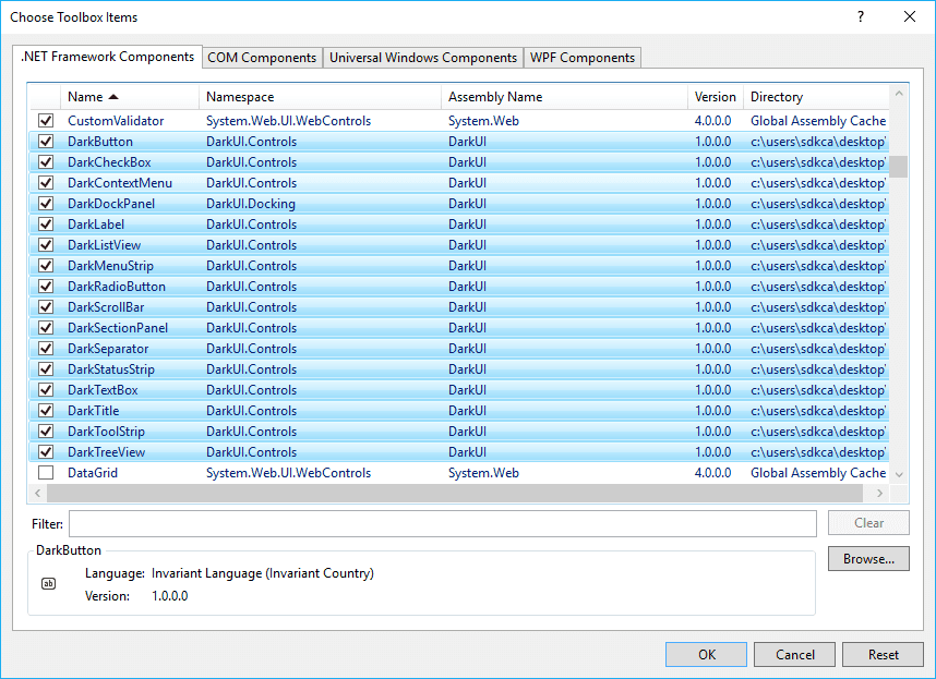 DarkUI C# custom dark controls WinForms