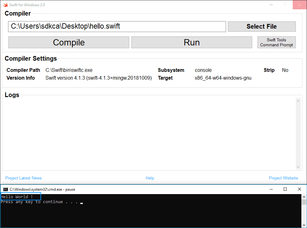 Hello World On Swift in Windows