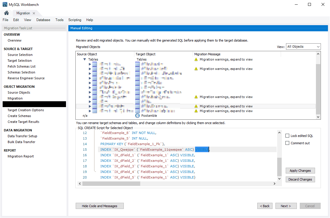 Manual Editing SQL Script Migration MySQL Workbench
