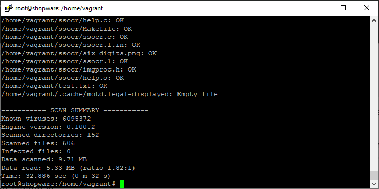 Clam AV Scan Result from the CLI