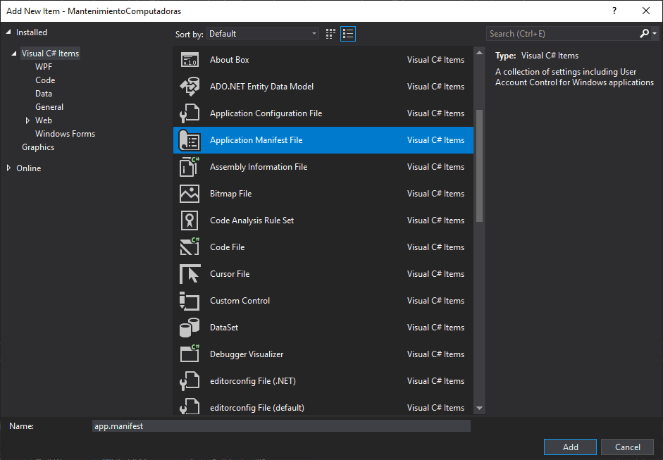 Add Application Mannifest To WinForms