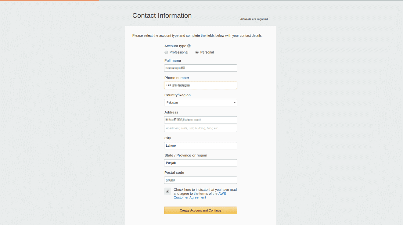 Amazon AWS Account Type Form