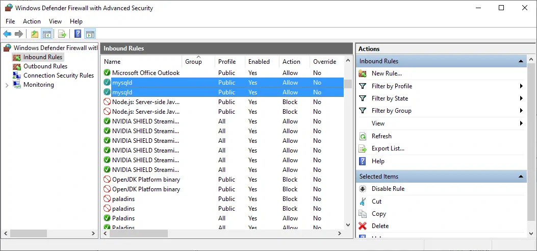 MySQL (mysqld) Firewall Windows Xampp