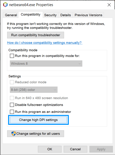 High DPI settings