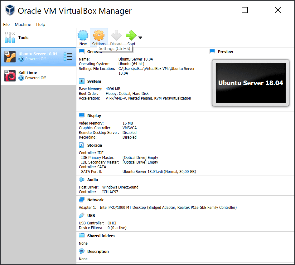 what setting do you use for virtualbox network settings