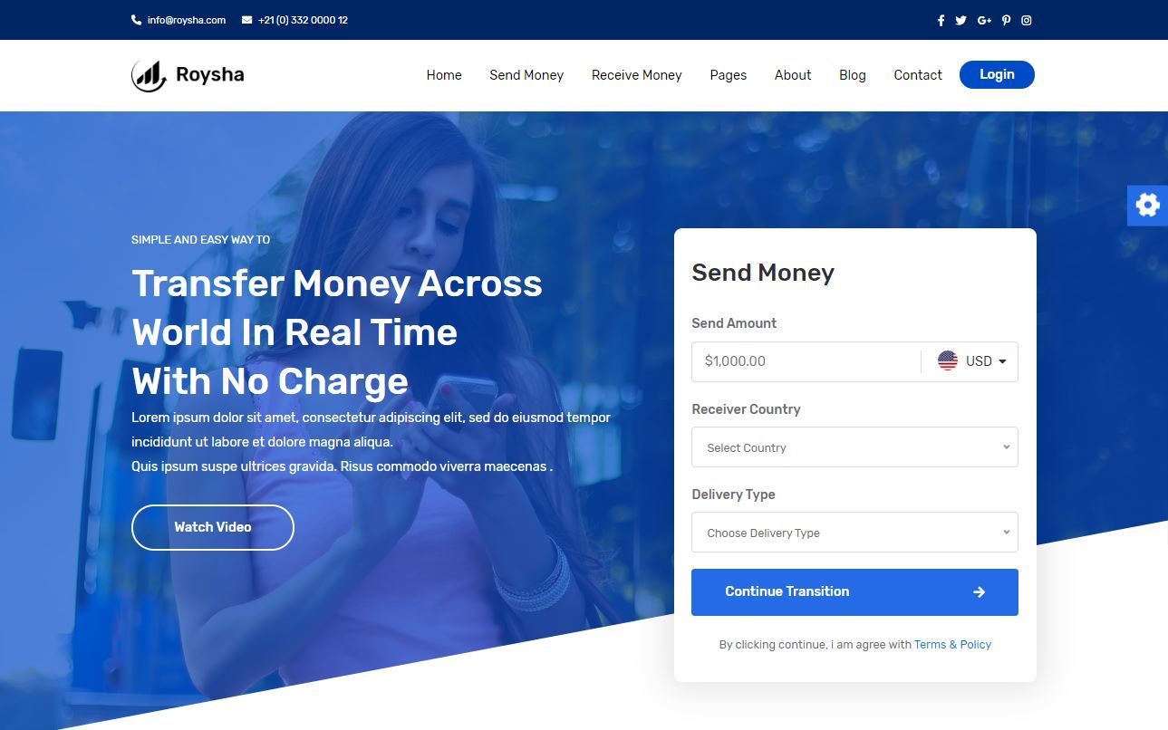 Roysha Premium Money Transfer Template